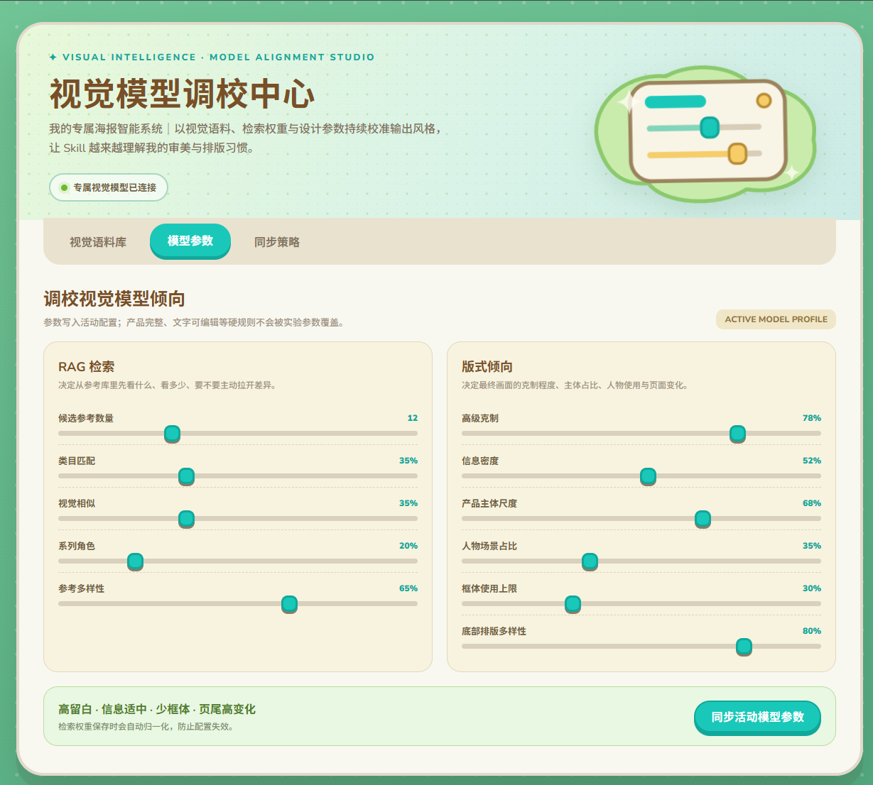 海报定制 Skill｜训练看板 微调控制台控制版式倾向界面